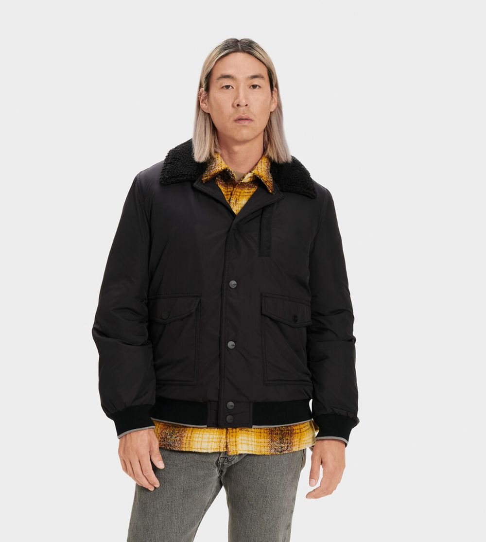 Ugg Jacket Mens - Ugg Ethan Bomber - Sherpa Black - 489UZYJLC